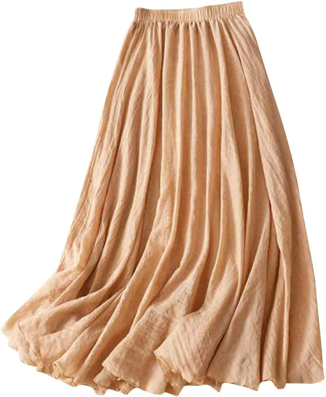 Women's Fashion Skirts Elastic High Waist Skirt Tulle Ruffle Pleated A-Line Swing Midi Skirt Casual Skirt for Women
