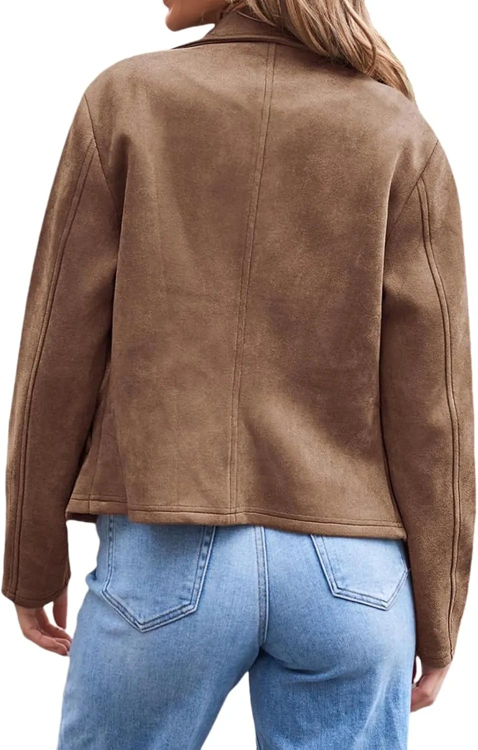 Women's Faux Suede Leather Jacket Casual Zip Up Cropped Coat Fall Fashion Lapel Collar Outwear Biker Moto Jackets