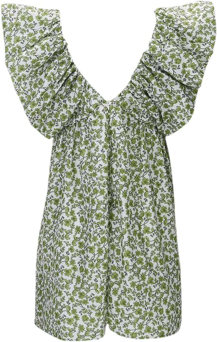 Women's Floral Print Mini Dress V Neck Puff Sleeve Short Babydoll Bow Dress Boho Floral Bow Flowy Sundresses