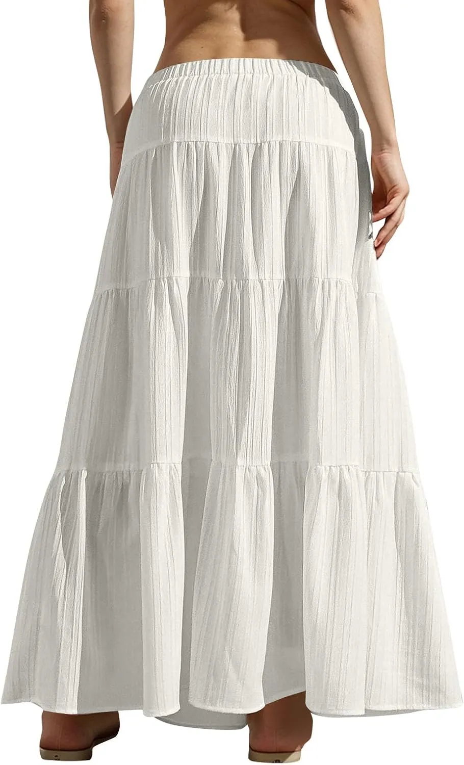 Women's Flowy Flared Ruffle Boho Long Skirt Summer Maxi Skirt Tiered Long Vacation A-Line Pleated Drawstring Swing Skirts
