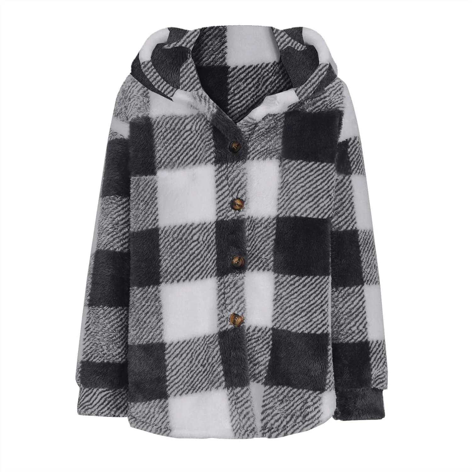 Womens Fuzzy Flannel Jacket Fall Fashion Sherpa Lined Plaid Shacket Long Sleeve Button Down Fleece Plush Hoodies