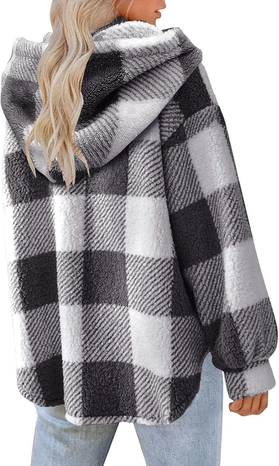 Womens Fuzzy Flannel Jacket Fall Fashion Sherpa Lined Plaid Shacket Long Sleeve Button Down Fleece Plush Hoodies