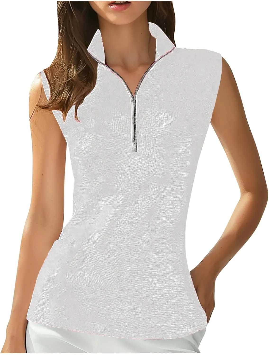Women's Half Zip Up Golf Baseball Workout Tank Tops Sleeveless Lightweight Slim Fit Wicking Quick Dry Shirts