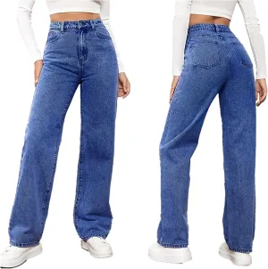 Women's High Waist Washed Ripped Jeans,Vintage Loose Fit Straight Leg Denim Trousers,Casual Stretch Comfort Pants