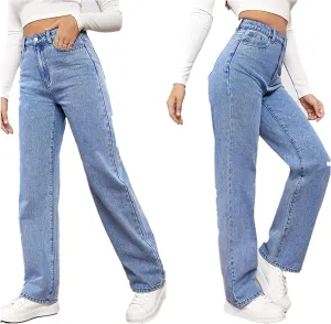 Women's High Waist Washed Ripped Jeans,Vintage Loose Fit Straight Leg Denim Trousers,Casual Stretch Comfort Pants