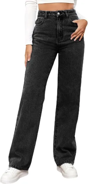 Women's High Waist Washed Ripped Jeans,Vintage Loose Fit Straight Leg Denim Trousers,Casual Stretch Comfort Pants