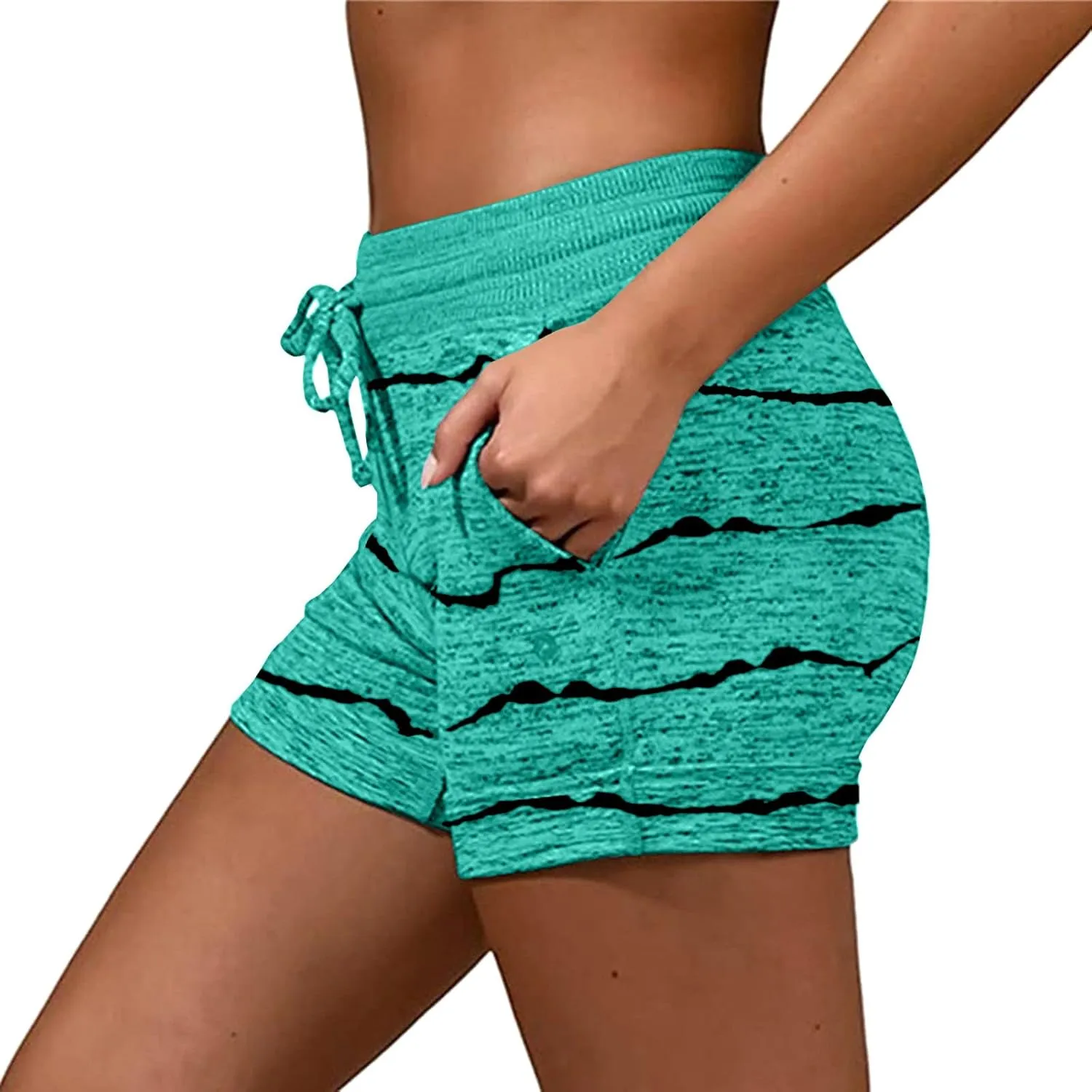 Women's High Waisted Beach Shorts 2025 Prime of Day Striped Loose Fit Elastic Drawstring Summer Vacation Short with Pocket