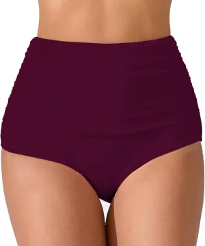 Womens High Waisted Full Ruched Bikini Swimsuit Bottoms Tummy Control Full Coverage Bathing Suit Bottoms