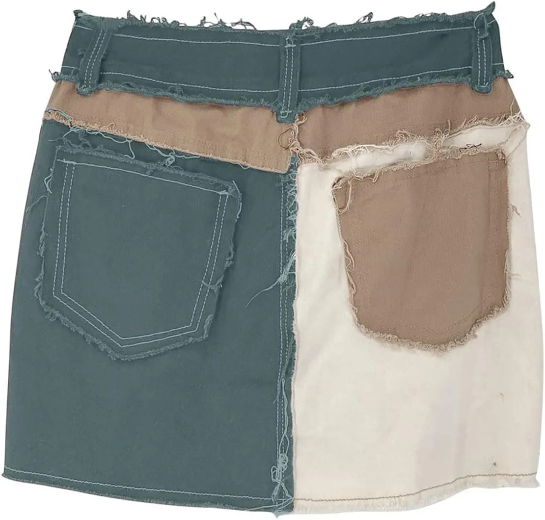Women's High Waisted Tennis Skirt 2023 Women's Fashion Skirts Stretch Denim Buttocks Splicing Women Denim Skirt