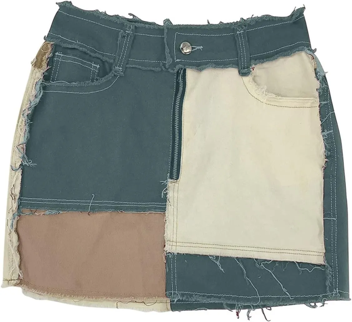 Women's High Waisted Tennis Skirt 2023 Women's Fashion Skirts Stretch Denim Buttocks Splicing Women Denim Skirt