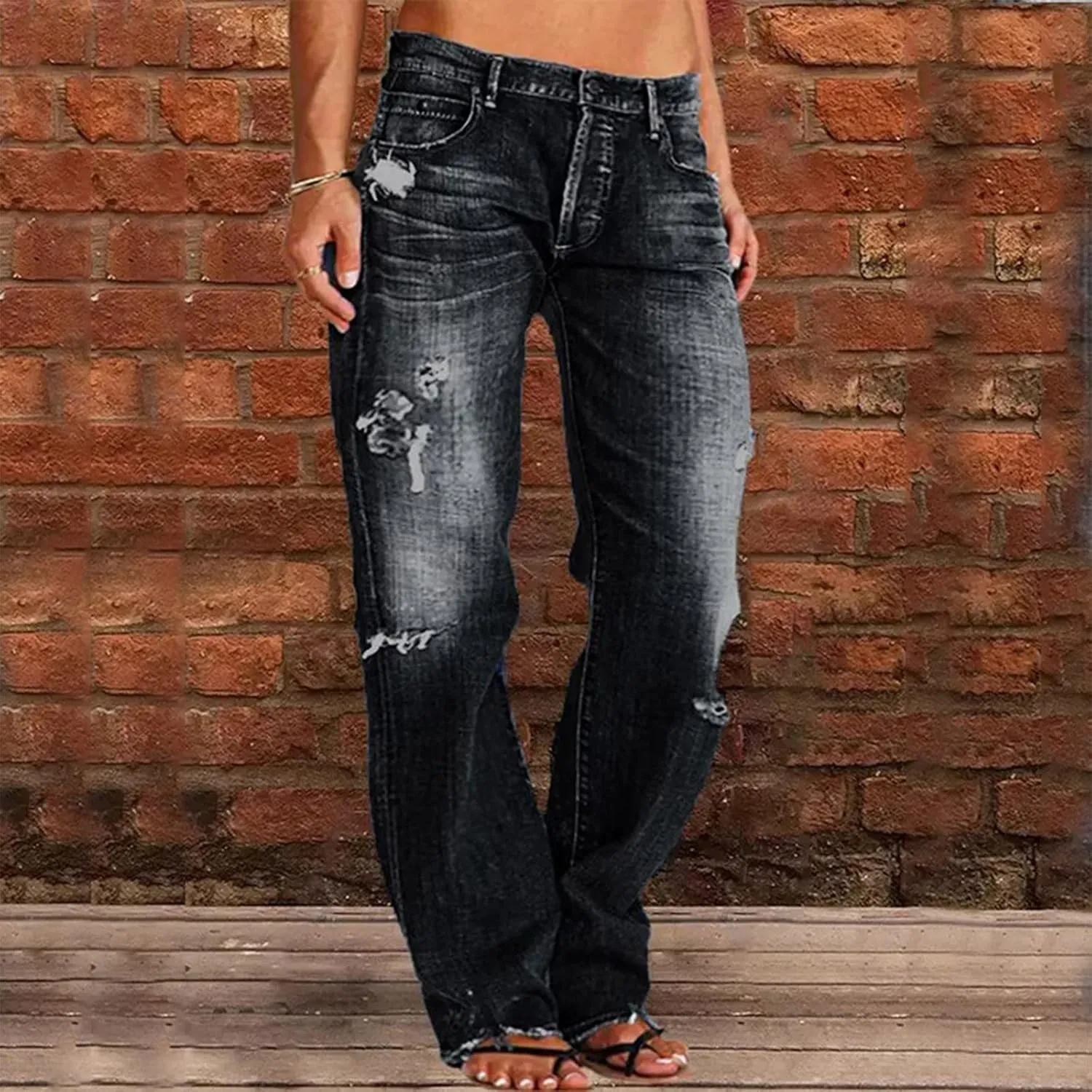 Womens Jeans Lace Poket Waisted Pants Trousers Up Womens Casual Women's Jeans Trendy Jeans for Women 2024