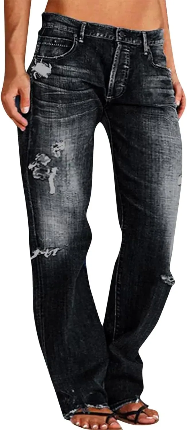 Womens Jeans Lace Poket Waisted Pants Trousers Up Womens Casual Women's Jeans Trendy Jeans for Women 2024
