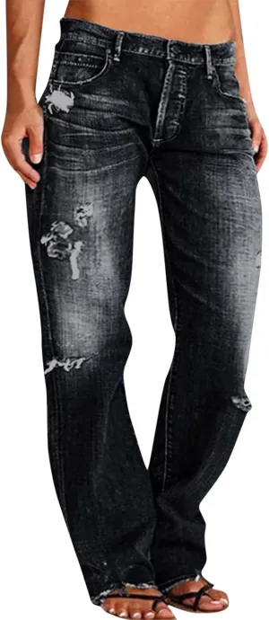 Womens Jeans Lace Poket Waisted Pants Trousers Up Womens Casual Women's Jeans Trendy Jeans for Women 2024