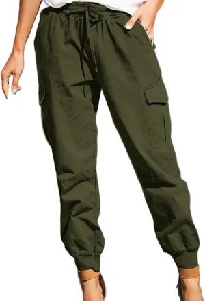 Womens Joggers High Waist Cargo Pants Elastic Waistband Four Pocket Jogger Pants Casual Lounge Trousers 2025