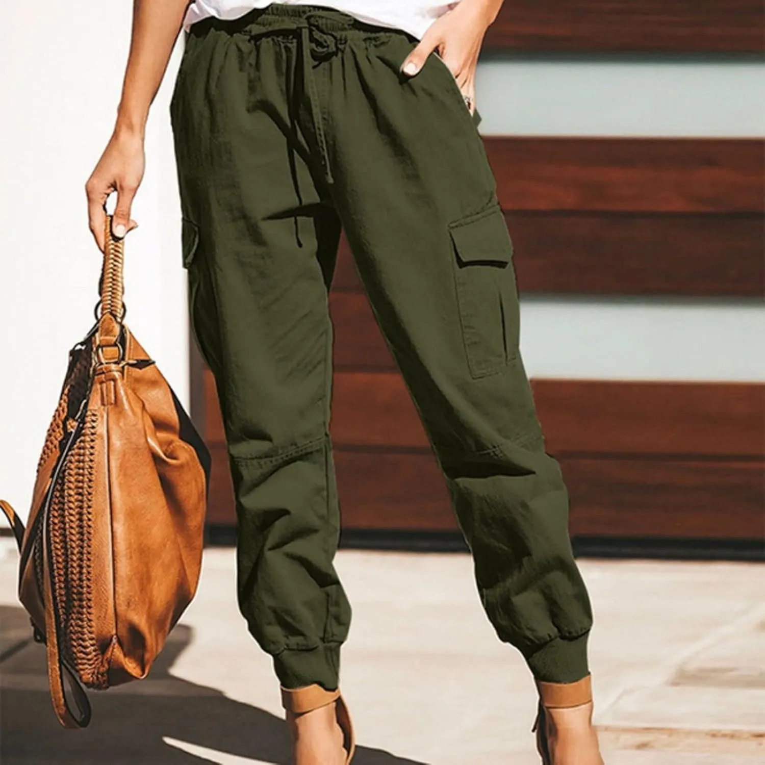 Womens Joggers High Waist Cargo Pants Elastic Waistband Four Pocket Jogger Pants Casual Lounge Trousers 2025