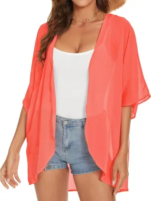 Womens Kimono Beach Cover Up Chiffon Cardigan Floral Tops Loose Capes