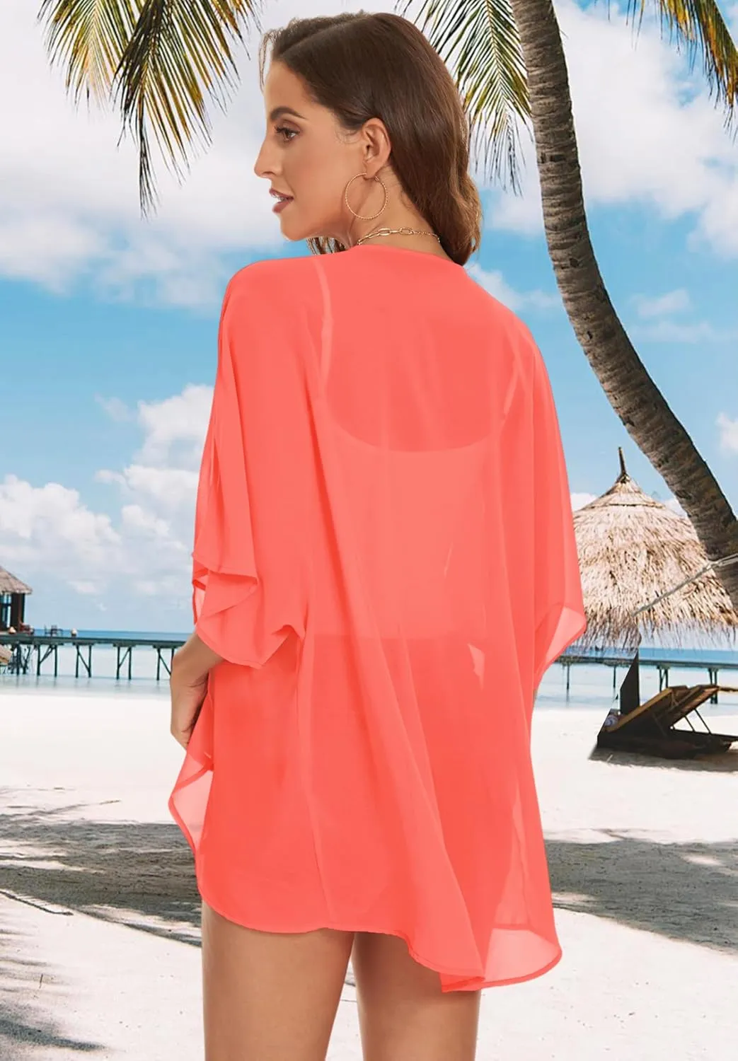 Womens Kimono Beach Cover Up Chiffon Cardigan Floral Tops Loose Capes