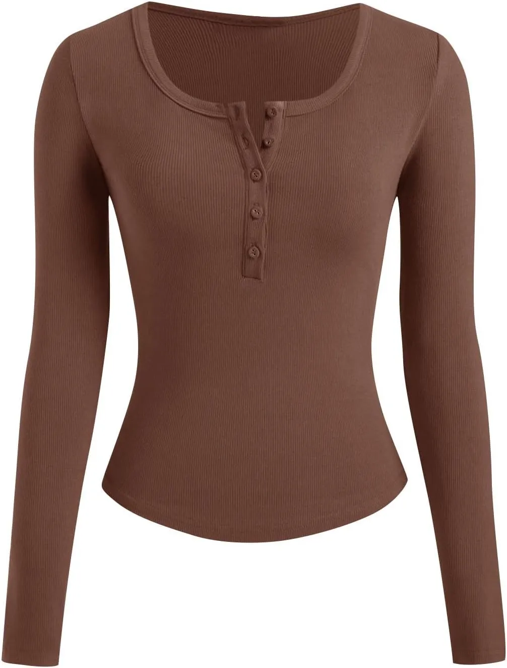 Women's Knit Ribbed Trendy Tops Quarter Button Long Sleeve Cropped Sweater Pullover Slim Sexy Workout Shirts