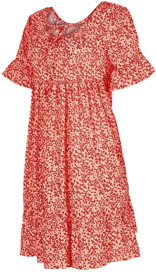 Women's Ladies Sexy Loose Print Hlaf Sleeve Ruffles Mini Dress Summer Dress Bump Friendly Dress
