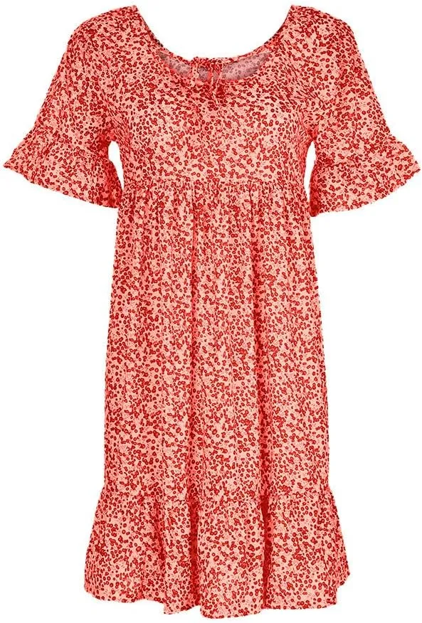 Women's Ladies Sexy Loose Print Hlaf Sleeve Ruffles Mini Dress Summer Dress Bump Friendly Dress