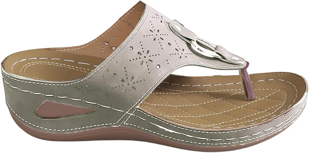 Women's Leather Orthopedic Sandals Breathable Mesh Sports Flip Flops Arch Support Slippers Beach Walking Sandals