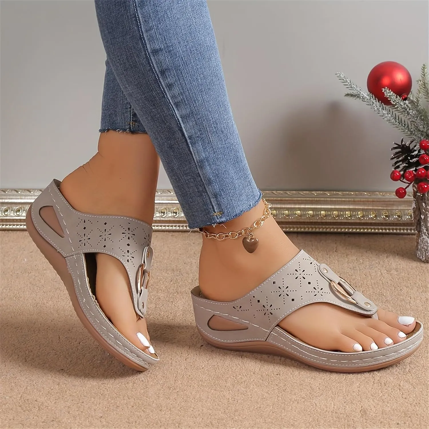 Women's Leather Orthopedic Sandals Breathable Mesh Sports Flip Flops Arch Support Slippers Beach Walking Sandals