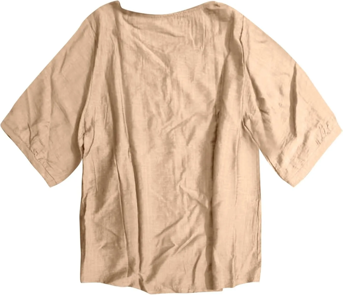 Women's Linen Tops Bohemian Short Sleeve Shirts Summer Loose Crewneck Casual Vintage Embroidered Blouse Tops