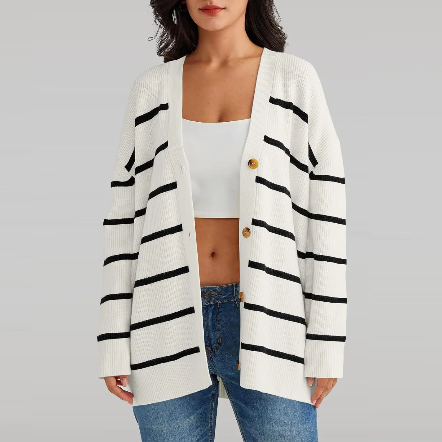 Women's Long Sleeve Knit Sweater Open Front Cardigan Casual Button Down Loose Knit Outerwear Fall Winter Trendy Coat