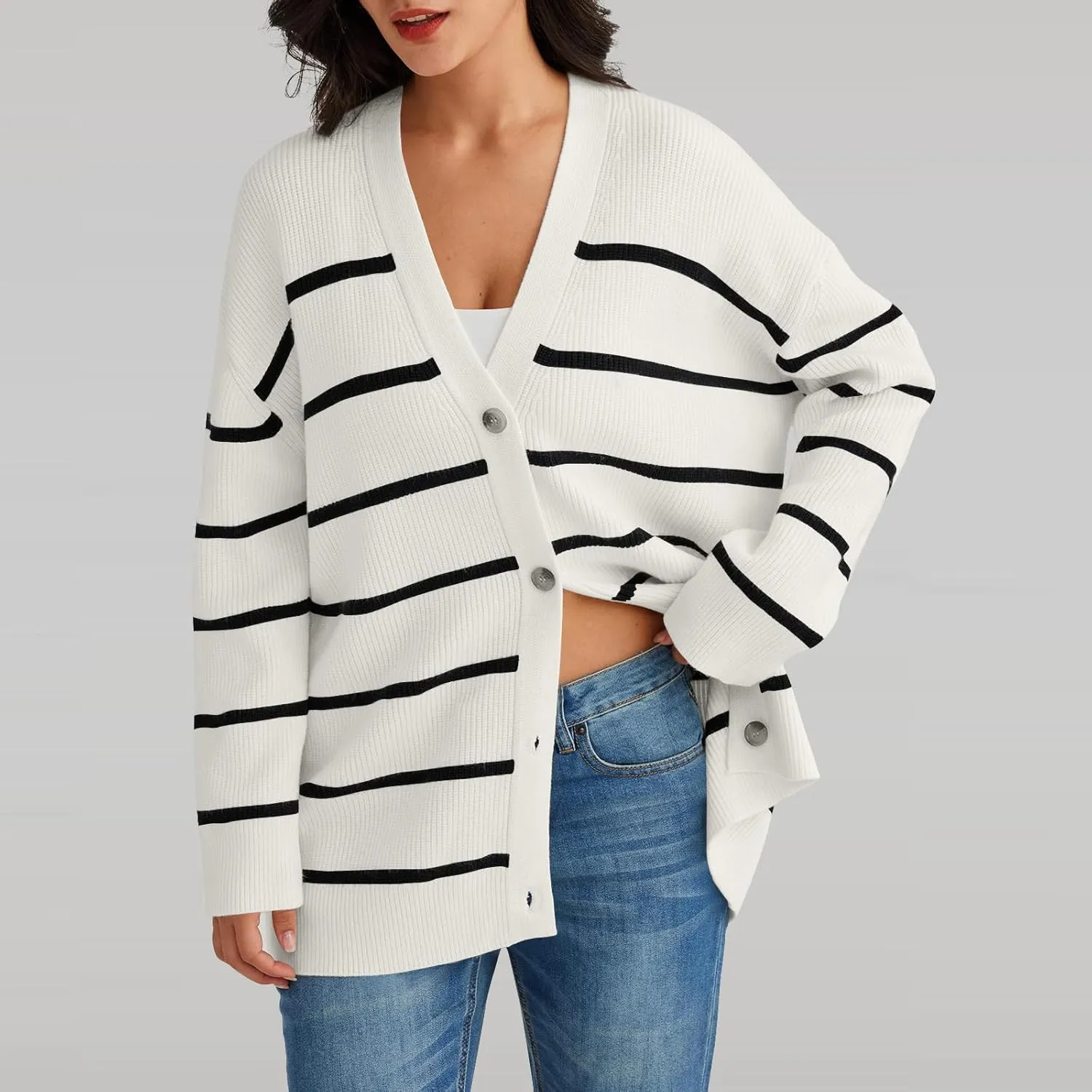 Women's Long Sleeve Knit Sweater Open Front Cardigan Casual Button Down Loose Knit Outerwear Fall Winter Trendy Coat