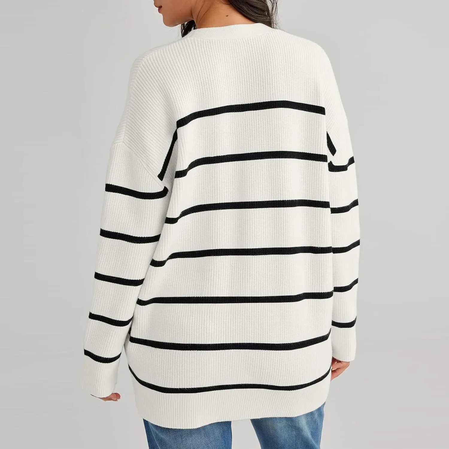 Women's Long Sleeve Knit Sweater Open Front Cardigan Casual Button Down Loose Knit Outerwear Fall Winter Trendy Coat
