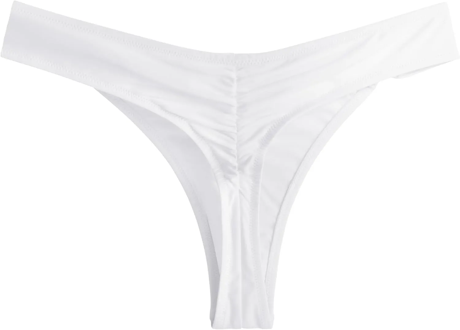 Women's Low Waisted Thong Bikini Bottoms High Cut Ruched Back Swimsuit Bottoms with Side Metal Rings