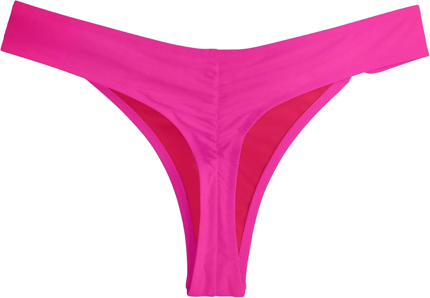 Women's Low Waisted Thong Bikini Bottoms High Cut Ruched Back Swimsuit Bottoms with Side Metal Rings