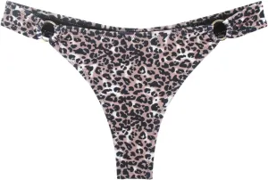 Women's Low Waisted Thong Bikini Bottoms High Cut Ruched Back Swimsuit Bottoms with Side Metal Rings
