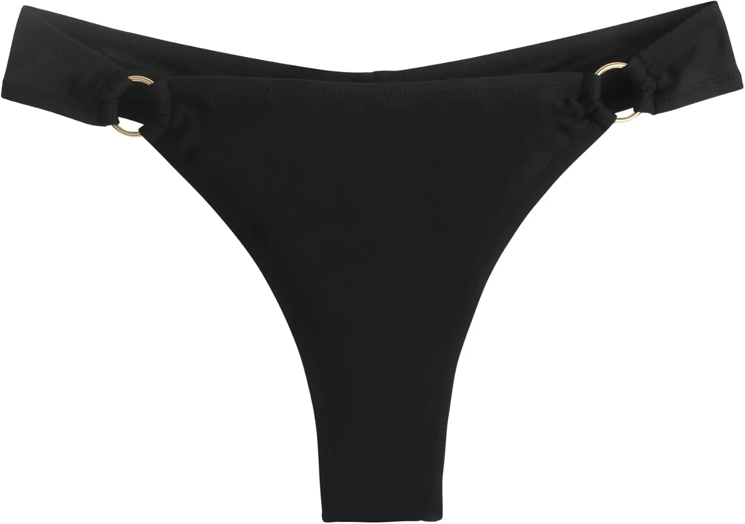 Women's Low Waisted Thong Bikini Bottoms High Cut Ruched Back Swimsuit Bottoms with Side Metal Rings