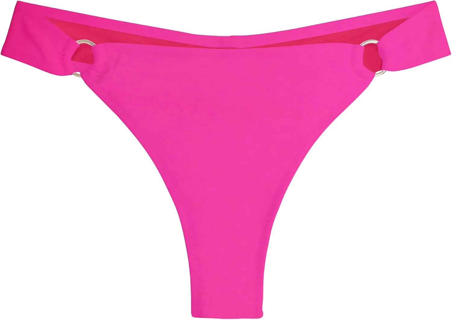 Women's Low Waisted Thong Bikini Bottoms High Cut Ruched Back Swimsuit Bottoms with Side Metal Rings