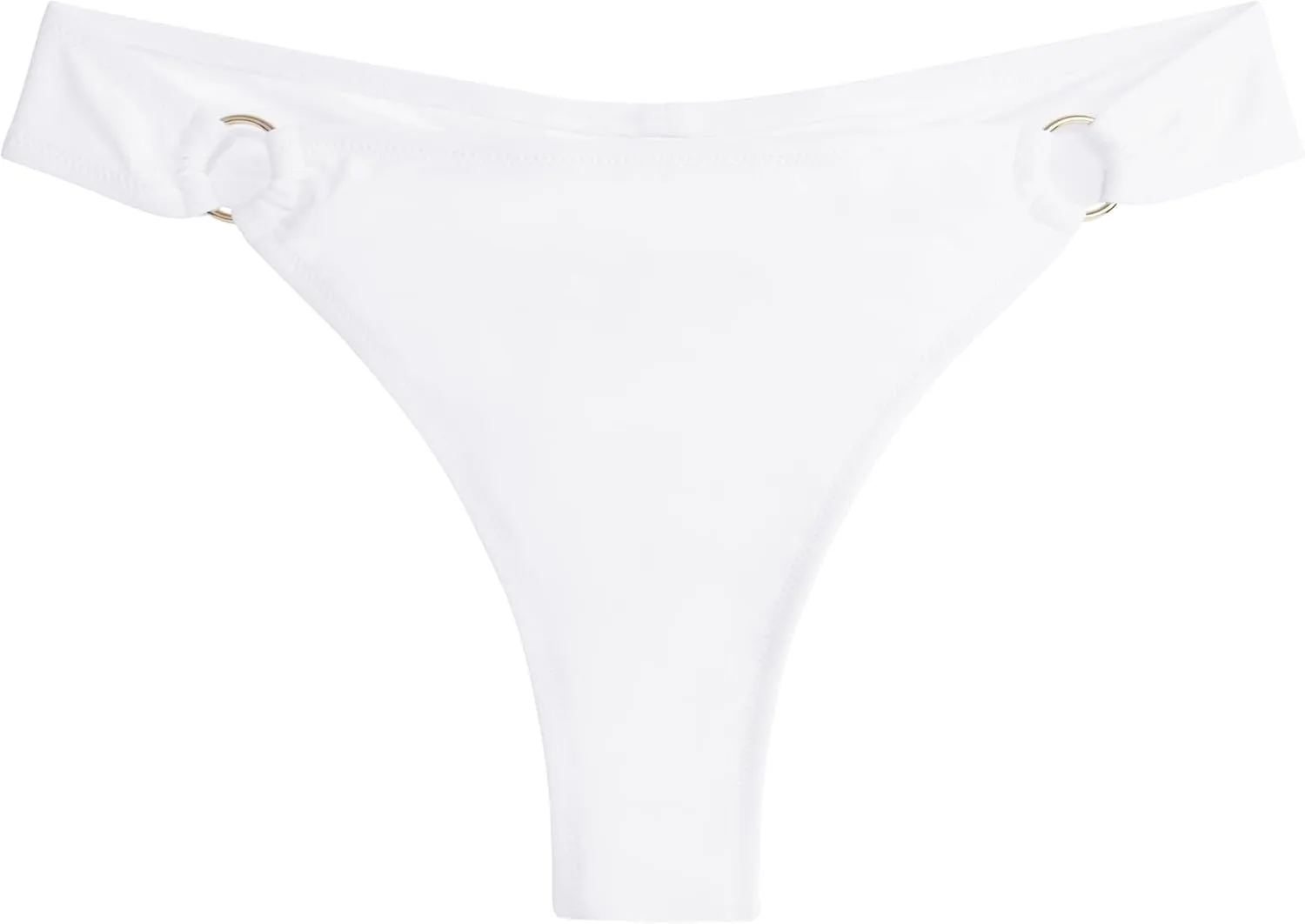 Women's Low Waisted Thong Bikini Bottoms High Cut Ruched Back Swimsuit Bottoms with Side Metal Rings