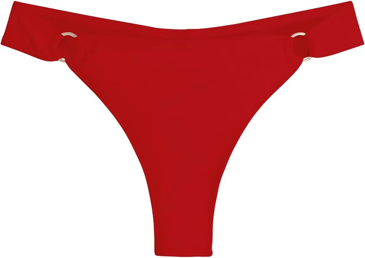Women's Low Waisted Thong Bikini Bottoms High Cut Ruched Back Swimsuit Bottoms with Side Metal Rings