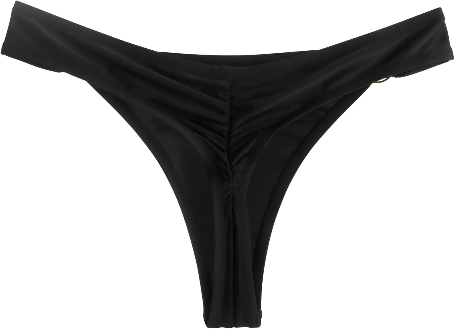 Women's Low Waisted Thong Bikini Bottoms High Cut Ruched Back Swimsuit Bottoms with Side Metal Rings