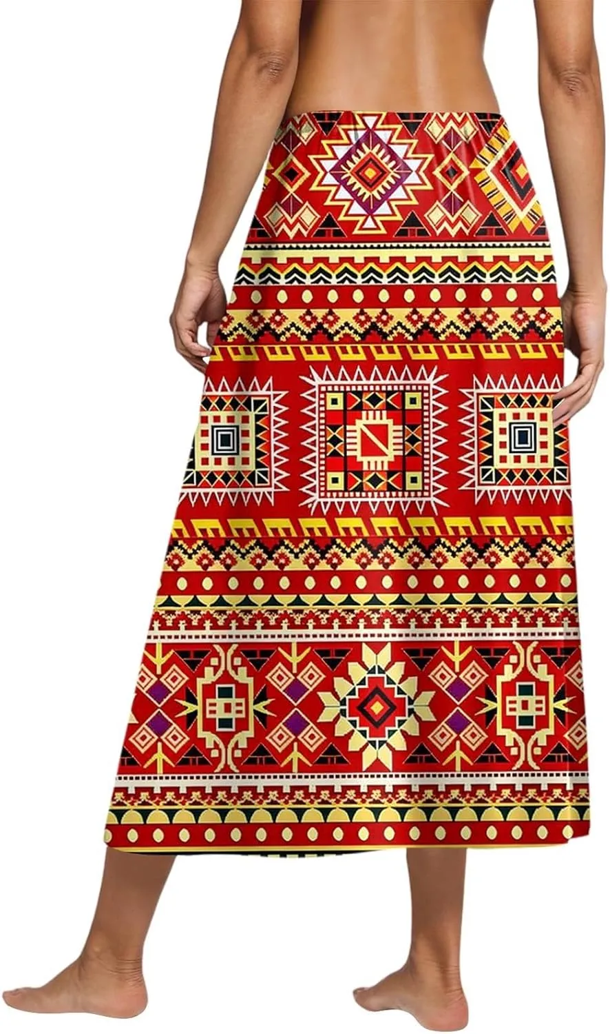 Women's Midi Boho Floral Skirts Trendy A Line Skirt Comfy Flowy High Elastic Waist Skorts with Pockets