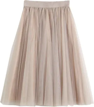 Womens Midi Skirts Summer Women's A Line Pleated Skirt Mid Long Skirt Ruffle Mesh Vintage Chiffon Midi Skirt for