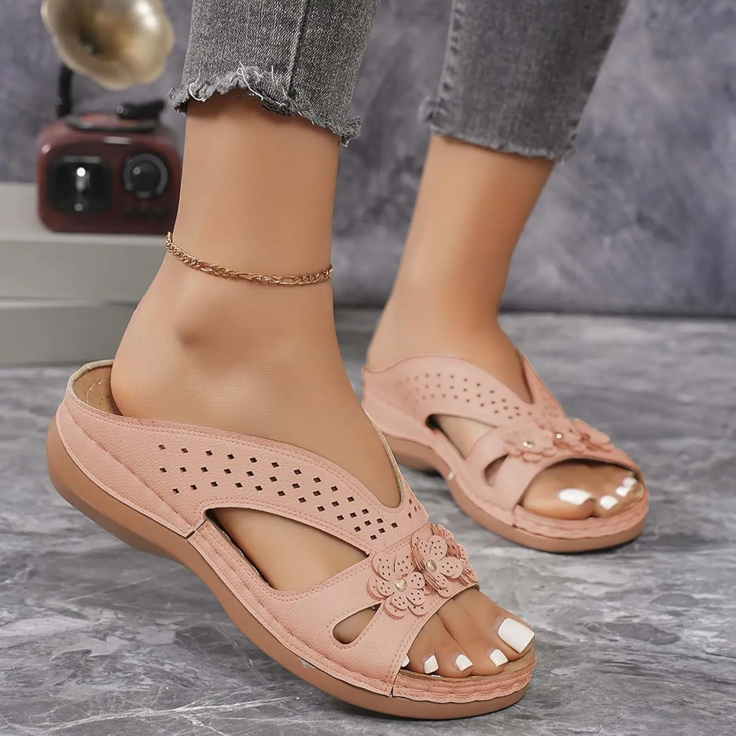 Women's Orthopedic Sandals 2025 Summer Arch Support Fish Mouth Open Toe Leather Slippers Wedge Platform Sandal