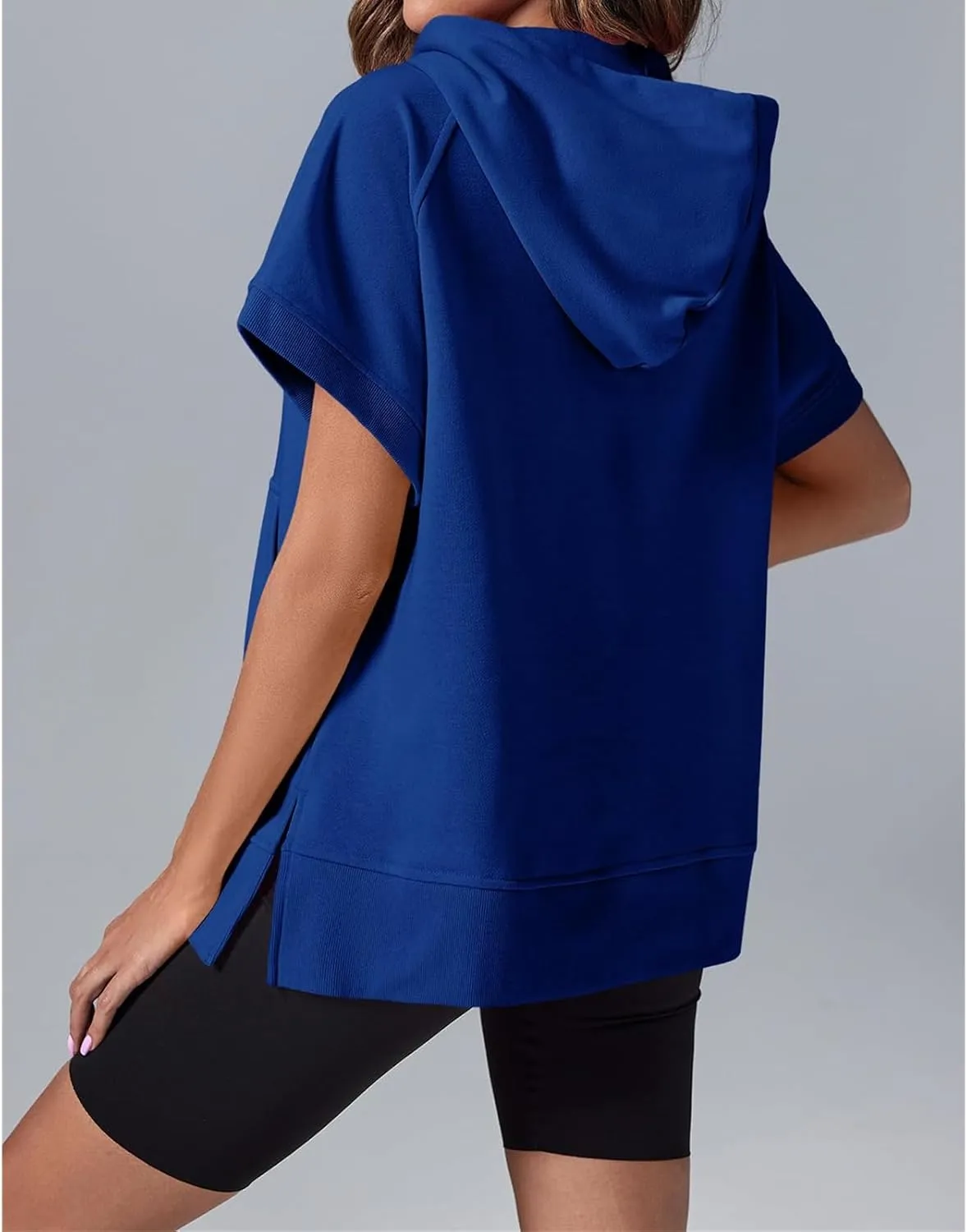 Womens Oversized Half Zip Hoodies Short Sleeve Sweatshirts Casual Loose Fit Shirts Summer Pullover Tops with Pockets