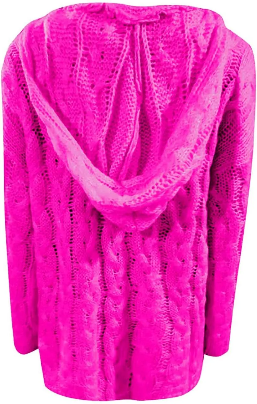 Womens Oversized Hooded Sweater Chunky Cable Knit Pullover Tops Long Sleeve Loose Fit Simple Solid Fall Hoodies