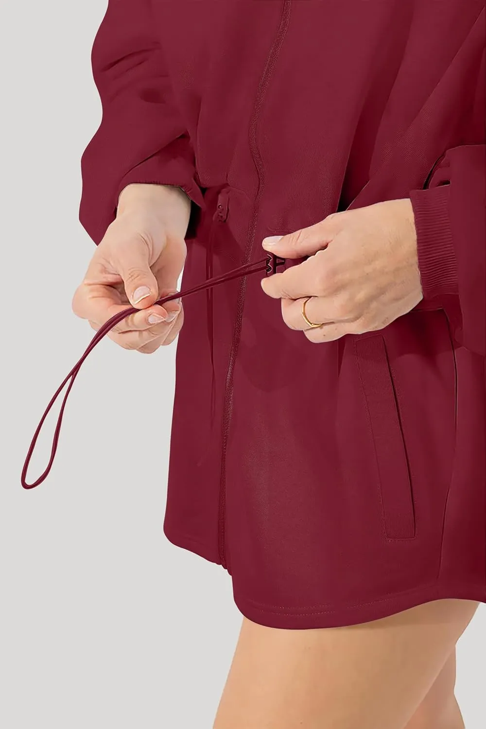 Womens Oversized Hoodies Fleece Zip Up Sweatshirts Drawstring Waist Long Sleeve Sweaters Pullover Fall Outfits