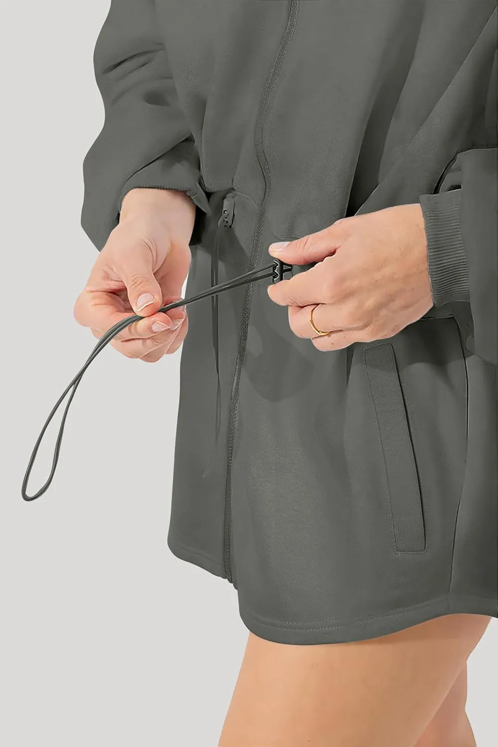 Womens Oversized Hoodies Fleece Zip Up Sweatshirts Drawstring Waist Long Sleeve Sweaters Pullover Fall Outfits