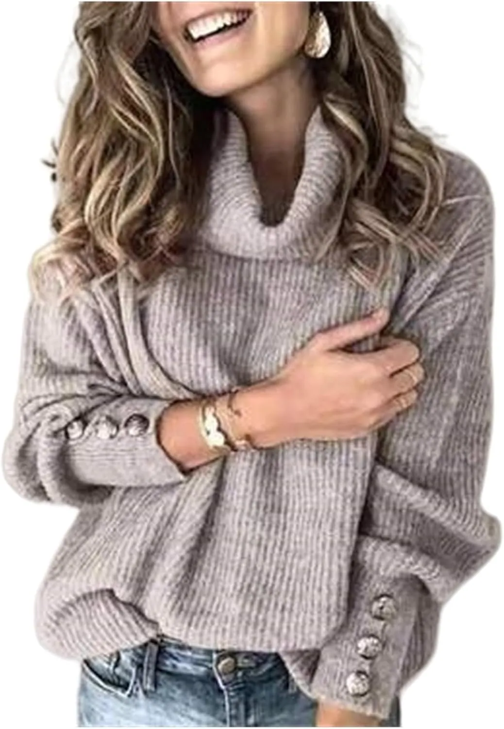 Women's Oversized Turtleneck Sweaters Chunky Cowl Neck Long Sleeve Pullover Fall Winter Slouchy Loose Knit Sweater