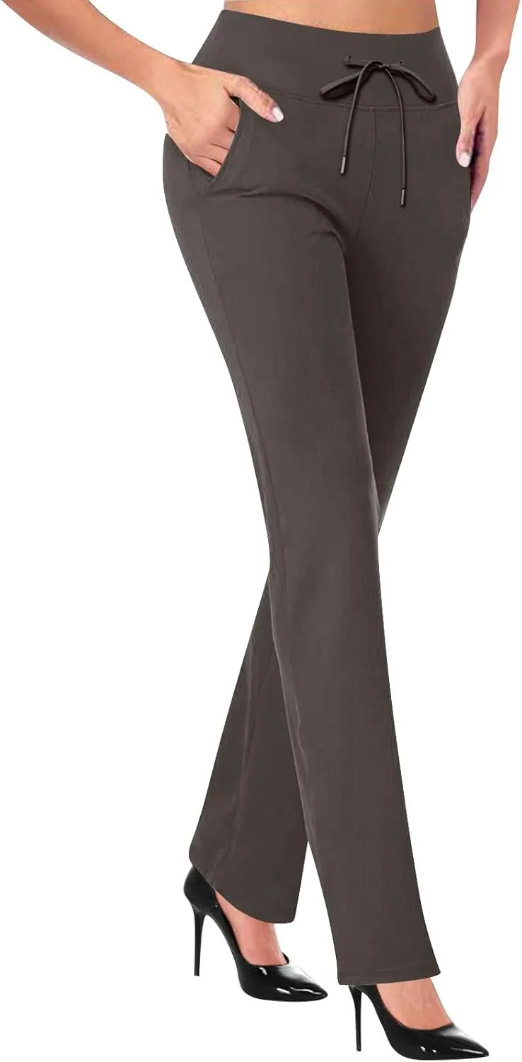 Women's Pants for Work High Waist Dress Pants Business Casual Stretch Wide Leg Flare Yoga Trousers with Pockets