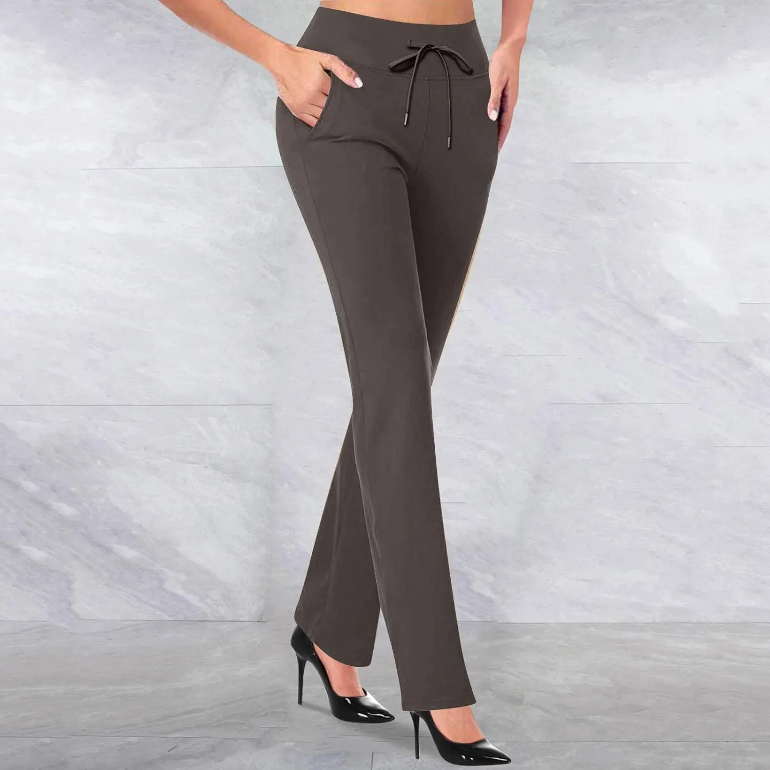 Women's Pants for Work High Waist Dress Pants Business Casual Stretch Wide Leg Flare Yoga Trousers with Pockets