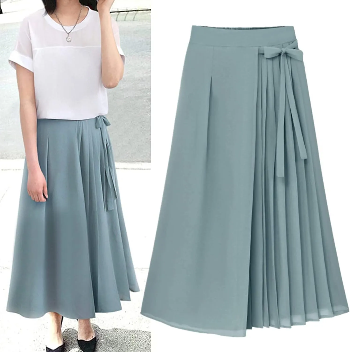 Women's Pleated Chiffon Trousers Large Size Elastic Waist Casual Pants Pant Skirt Womens Casual Pants for Work