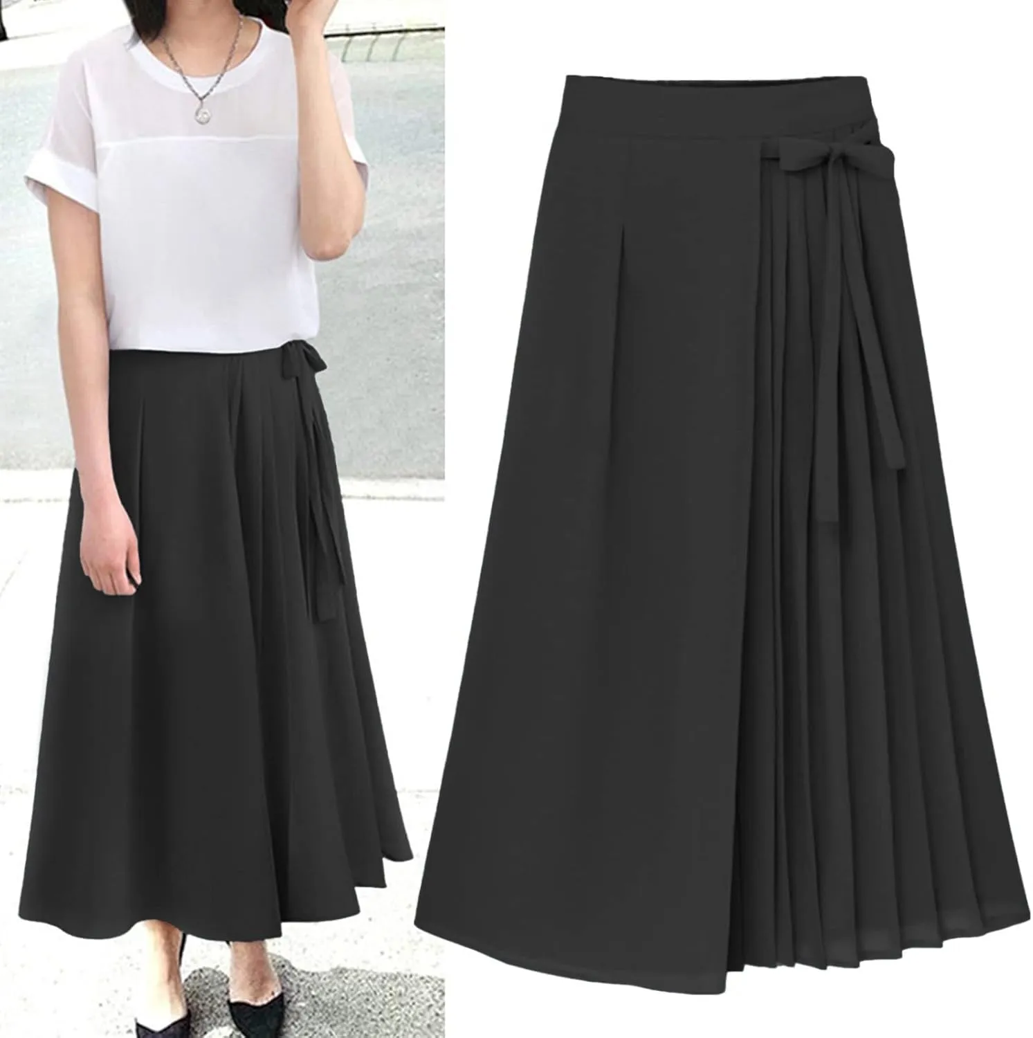 Women's Pleated Chiffon Trousers Large Size Elastic Waist Casual Pants Pant Skirt Womens Casual Pants for Work
